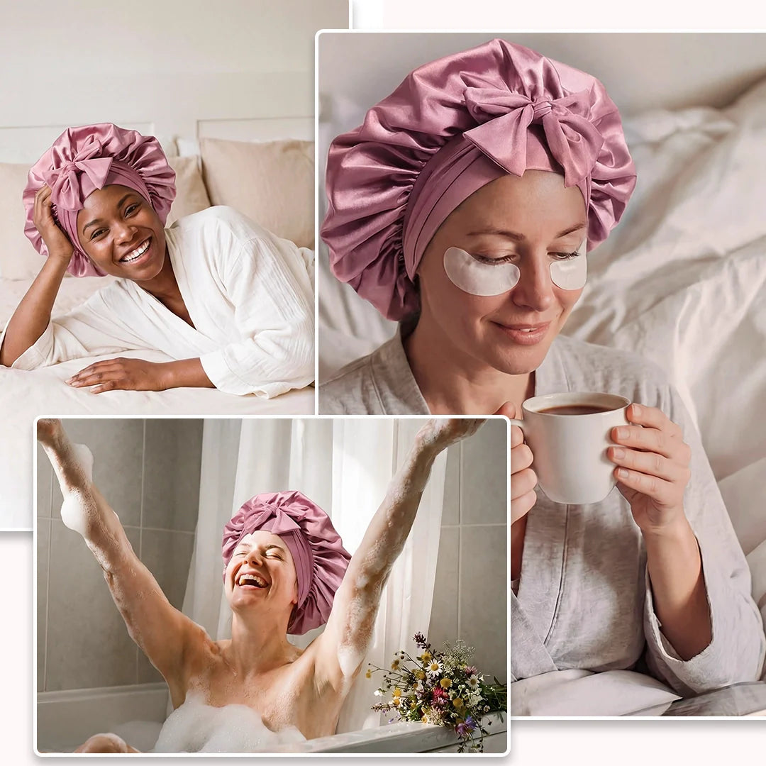 Lovocross Satin Sleep Hair Bonnet – Adjustable Bow Tie, Wide Brim, All Hair Types