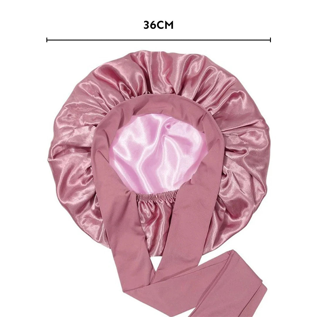 Lovocross Satin Sleep Hair Bonnet – Adjustable Bow Tie, Wide Brim, All Hair Types