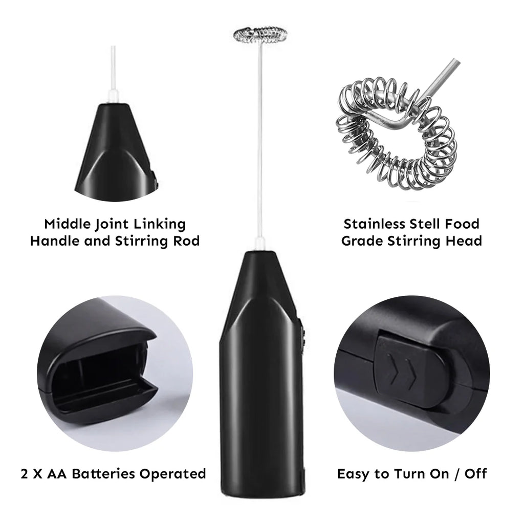 Portable Mini Electric Milk Frother – Stainless Steel Whisk, for Coffee, Matcha & More