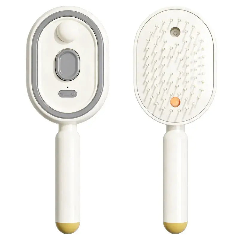3-in-1 Scalp Spa Comb in beige gold - front and back view showing massage pins and oil reservoir