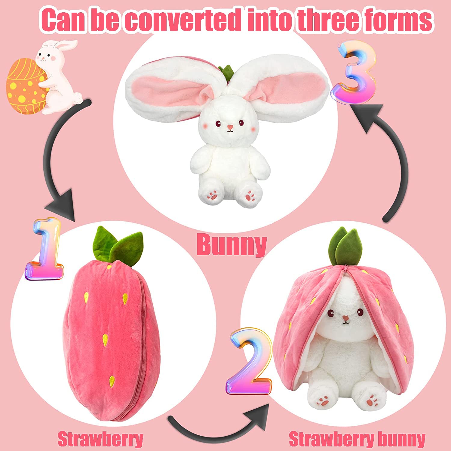 🐰🥚Easter Early Sale 49% OFF 2-In-1 Design 🍓Strawberry 🐰Rabbit Plush Toy🎀