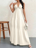 Backless Halterneck V - Neck Pleated A Line Dress Ankle - length Skirt For Beach Vacation Outfits - LUNA