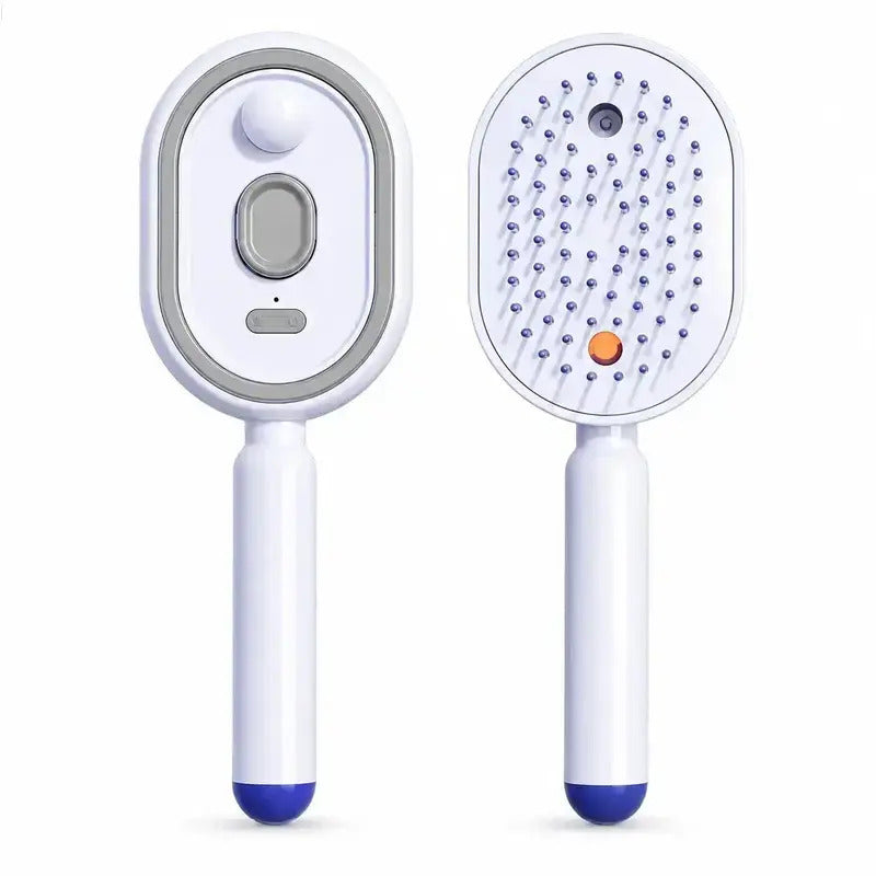 3-in-1 Scalp Spa Comb in white blue - front and back view showing air cushion massage pins